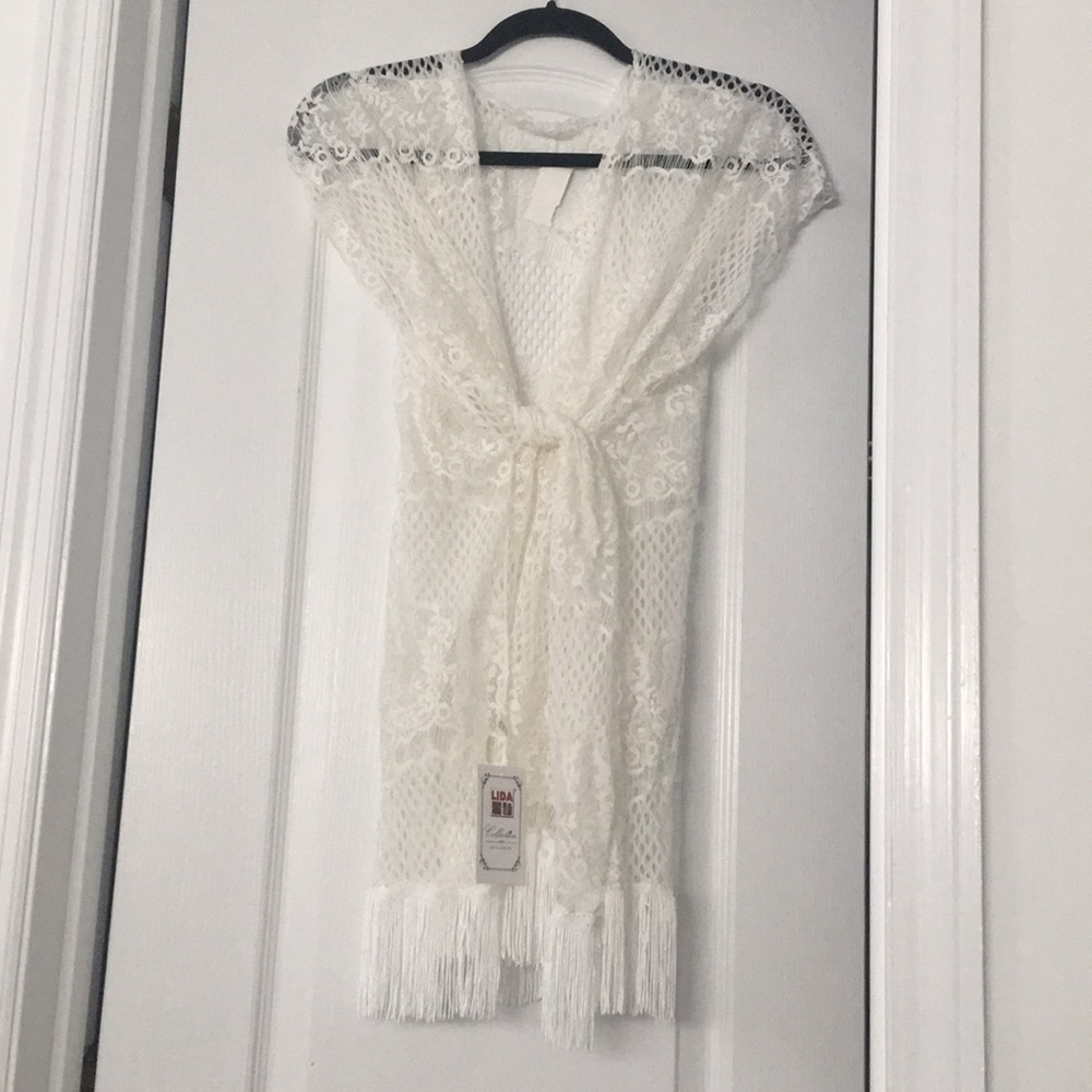 White Lace and Fringe Coverup
